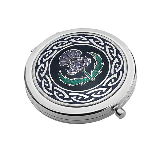 Compact Mirror Silver Plated Scottish Thistle Handbag Magnifying Travel Cosmetic