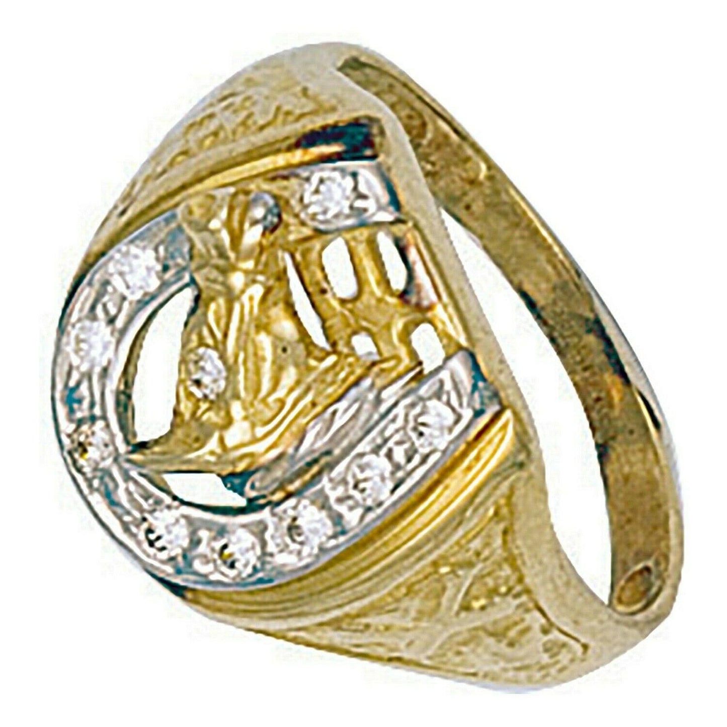 9ct Yellow Gold Horseshoe and Head Gents Ring Fully Hallmarked