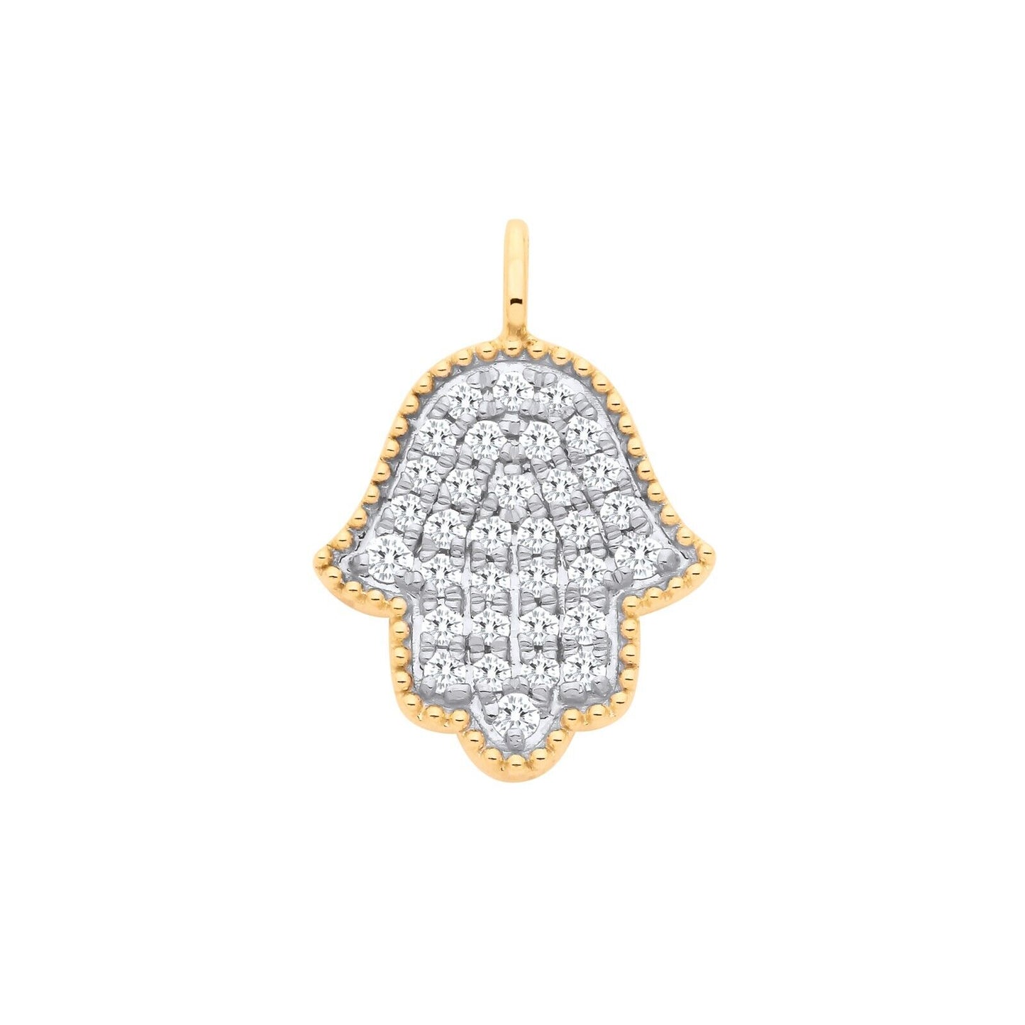 9ct Yellow Gold 0.30ct Diamond Hamsa Hand Pendant Hallmarked