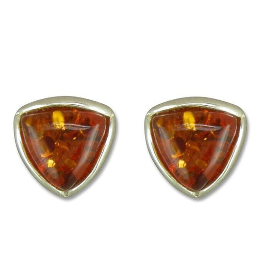 Cognac Amber Trillion Triangle Stud Earrings Solid Sterling Silver 925