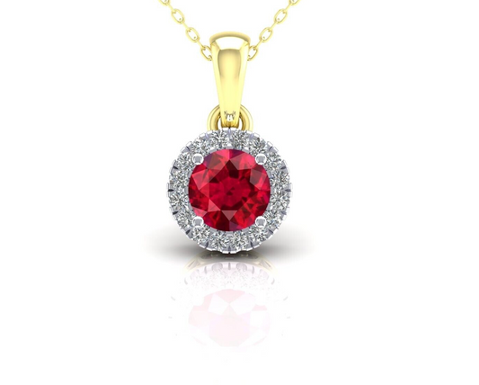 Ruby Round Cluster Pendant Solid 9ct Yellow Gold 18" Chain Hallmarked