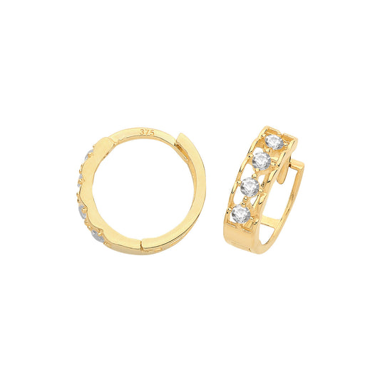 Yellow Gold Huggie Earrings Gemstone Hoop 12mm British made 375 Hallmark