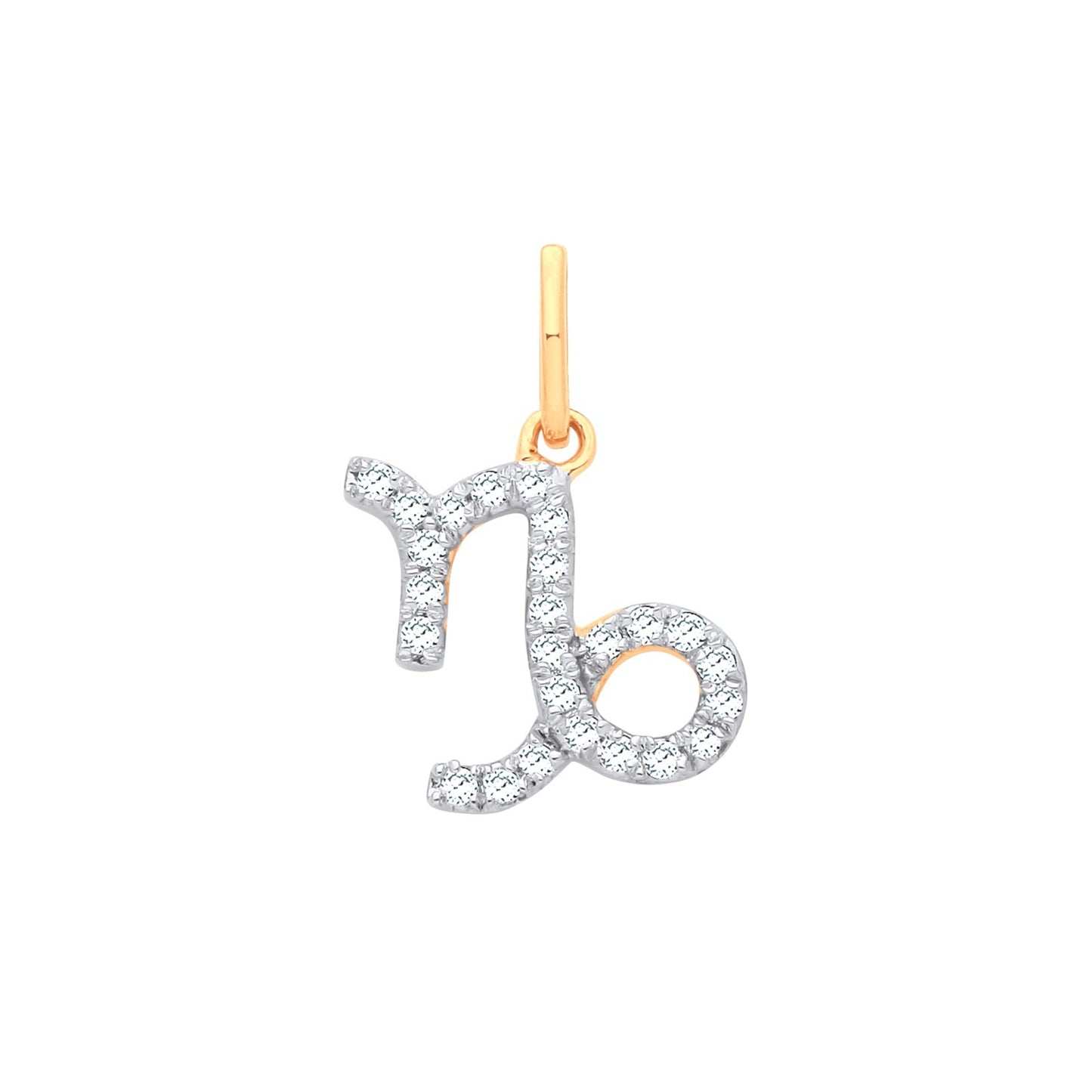 9ct Yellow Gold Capricorn Zodiac 0.12ct Diamond Pendant Made in London