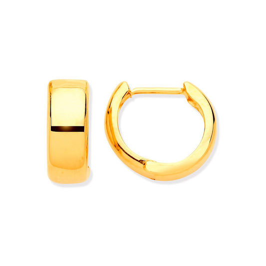 Yellow Gold Plain Huggie Hoop Earrings 13mm Huggies Hallmarked