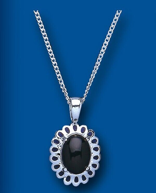 Sterling Silver Onyx Pendant 18" Chain British Made 925 Hallmarked
