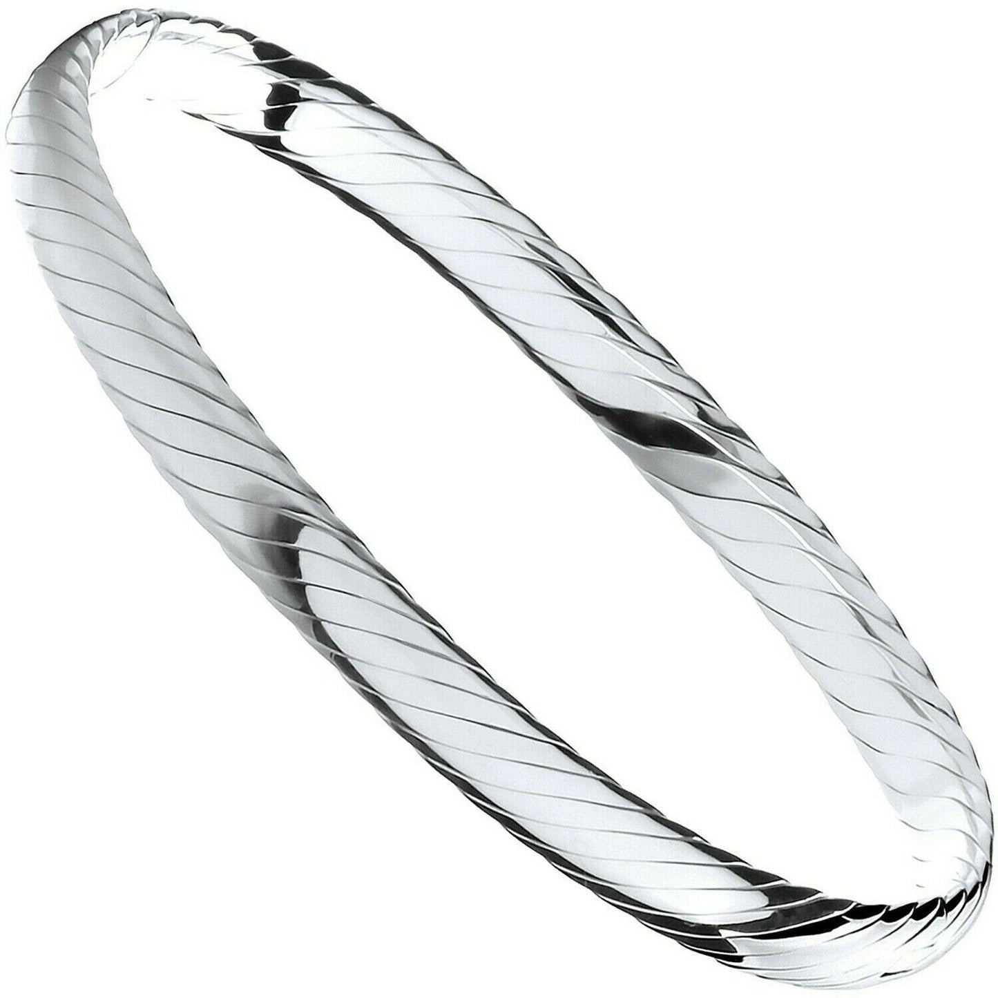 Silver Ribbed Ladies Bangle British Made Full Hallmark Heavy Weight Boxed