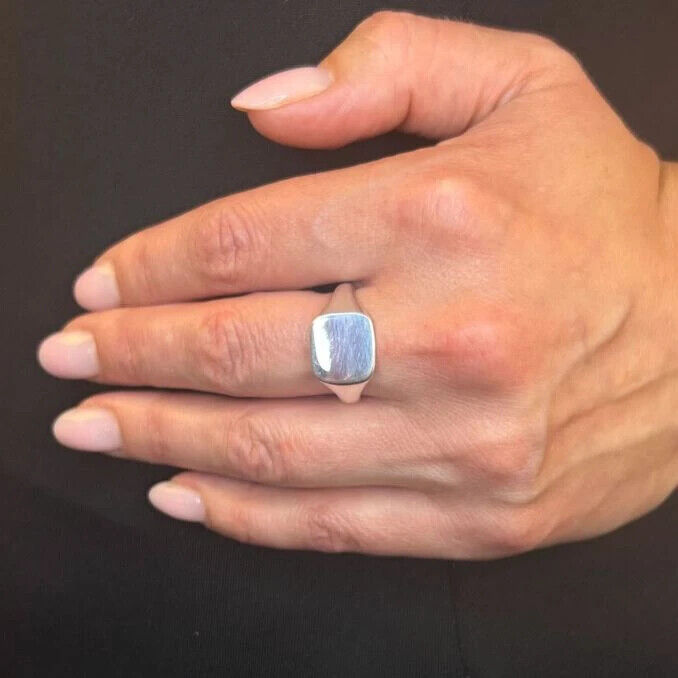 Gents Sterling Silver Square Cushion Signet Ring 925 Hallmark