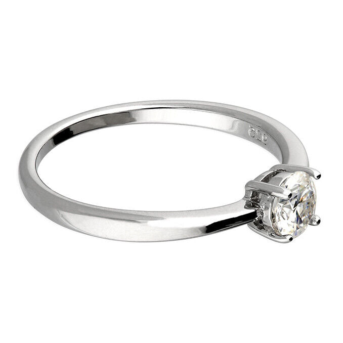 0.50 Carat Solitaire Engagement Ring Sterling Silver 925 Hallmark