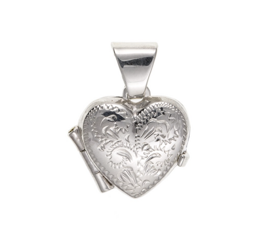Small Engraved Heart Locket Solid Sterling Silver 925 Hallmark 15mm