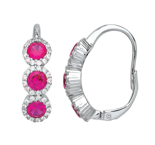 Ruby Hoop Drop Earrings Solid Sterling Silver Rhodium Plated 925 Hallmark
