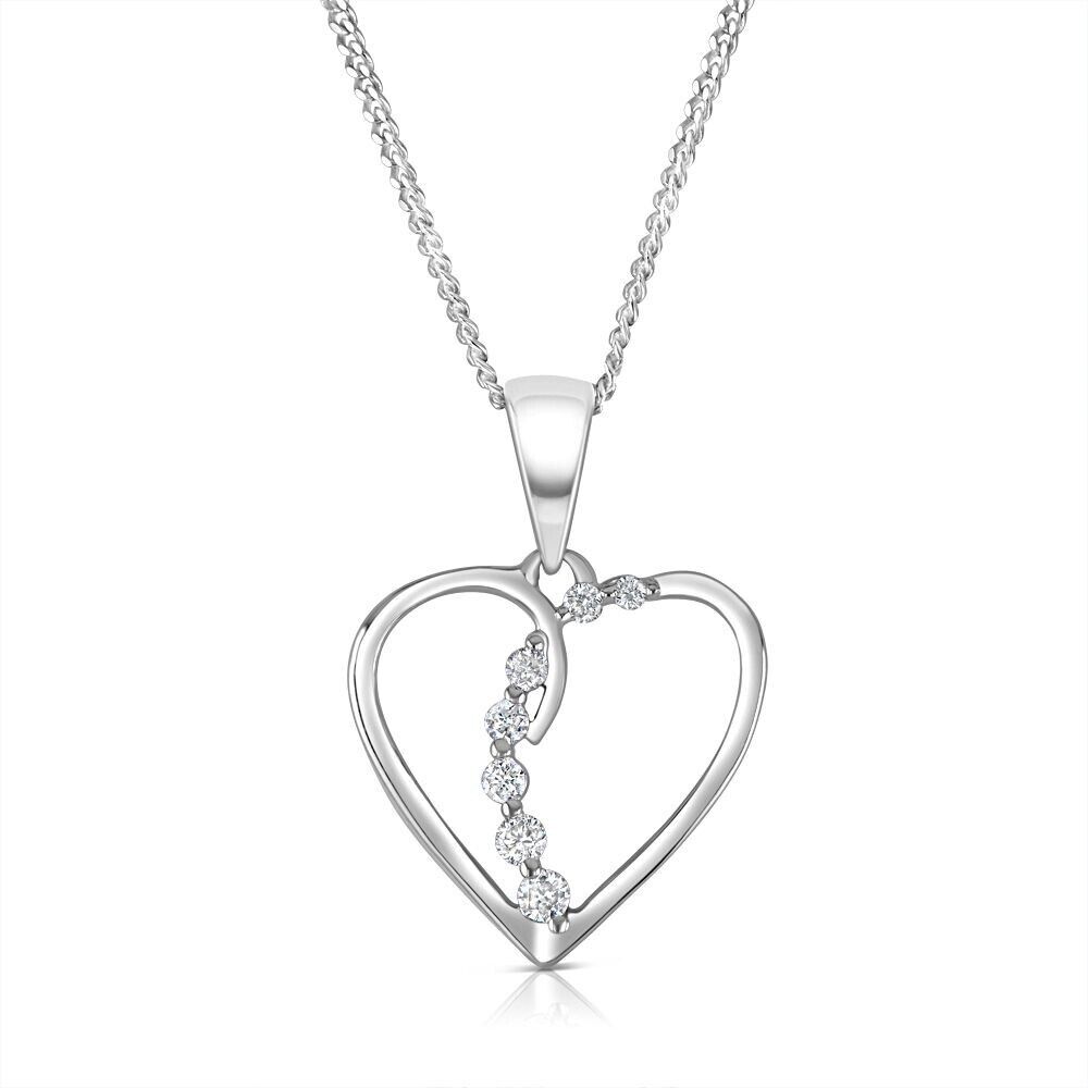 9ct White Gold 0.10ct Diamond Heart Pendant