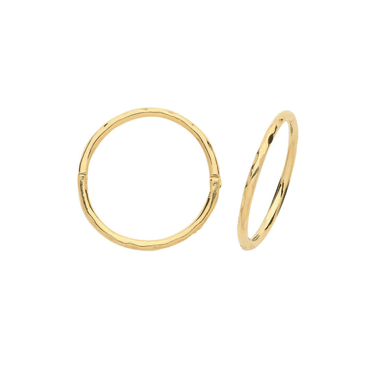 Yellow Gold Sleeper Earrings Hinged Hoops 14mm British made 9 carat Faceted