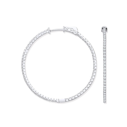 18ct White Gold 1.02ctw Diamond set Inside & Outside Hoop Earrings 40mm