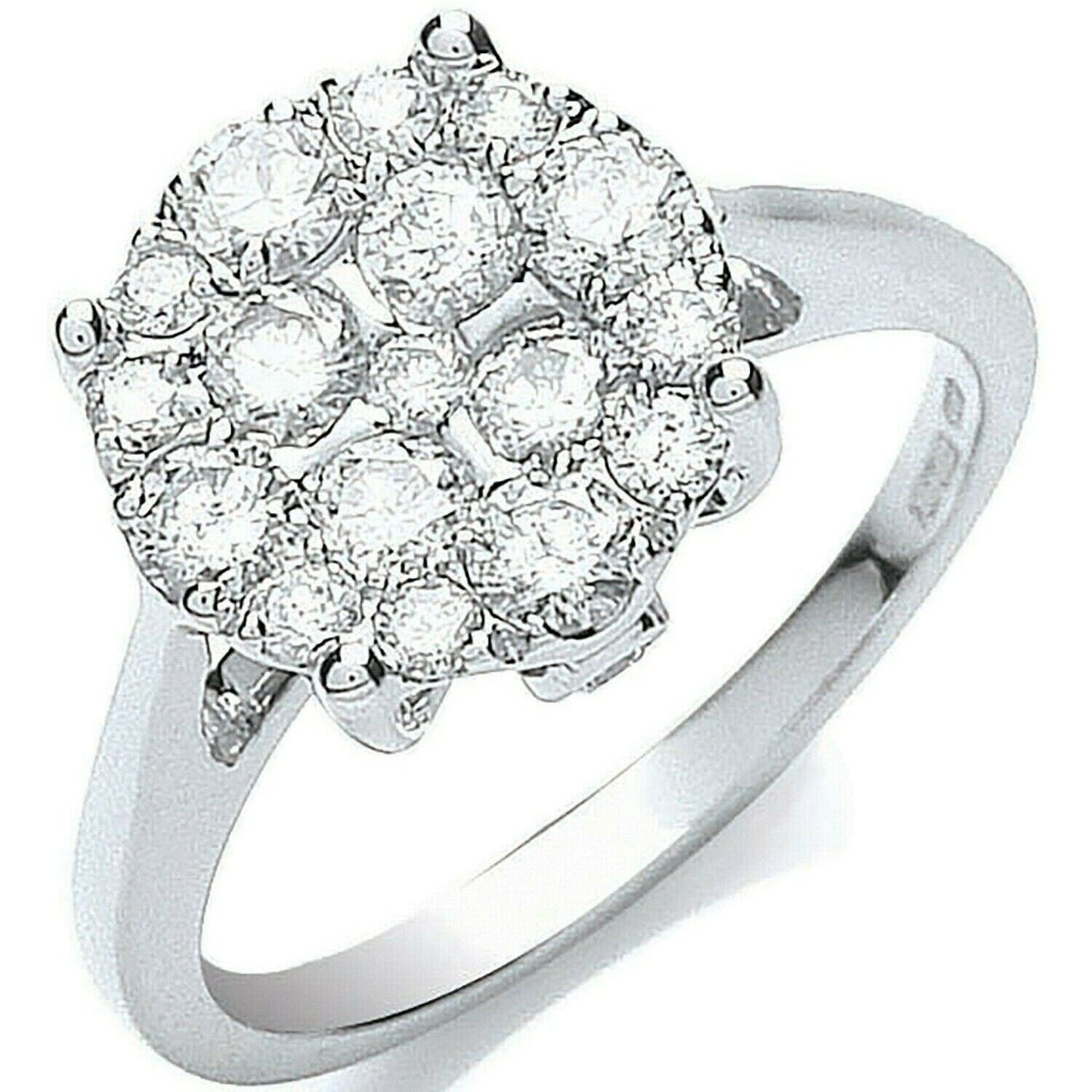 Real Diamond Ring 18ct White Gold Cluster Engagement 1.00 Carat Weight Diamonds