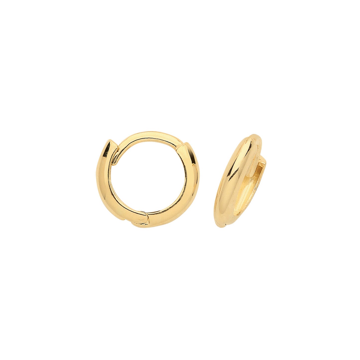 Small Yellow Gold Huggie Earrings Hinged Hoops 9mm British made Hallmarked