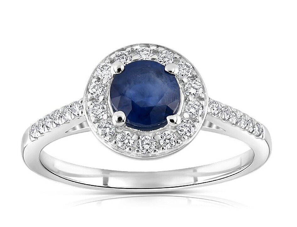 9ct White Gold 0.20ct Diamond, 0.65ct 5mm Sapphire Ring