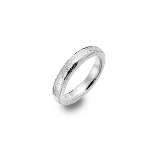 Solid Silver Wedding Band Ring 4mm Wide Molten Lava Design Size J - Q Hallmarked