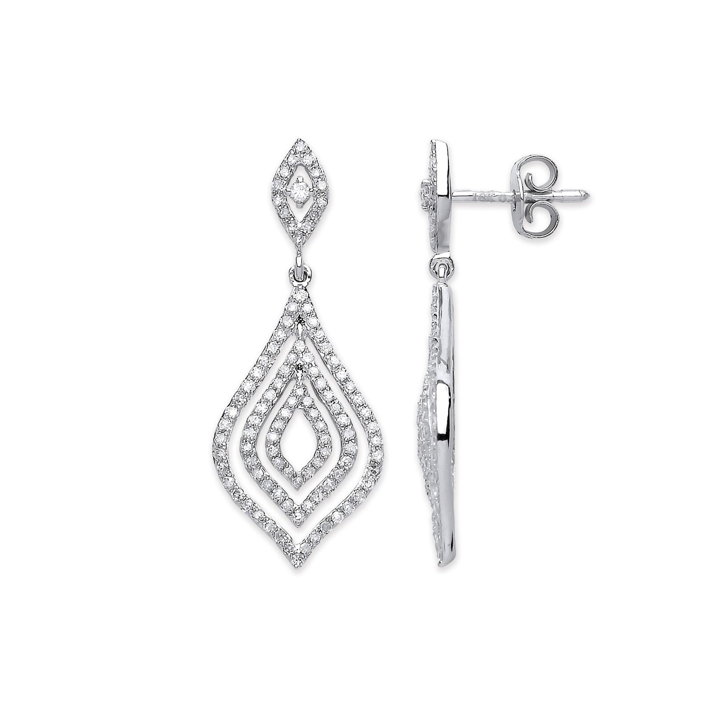 18ct White Gold 0.75ct Diamond Drop Earrings Hallmarked British Made
