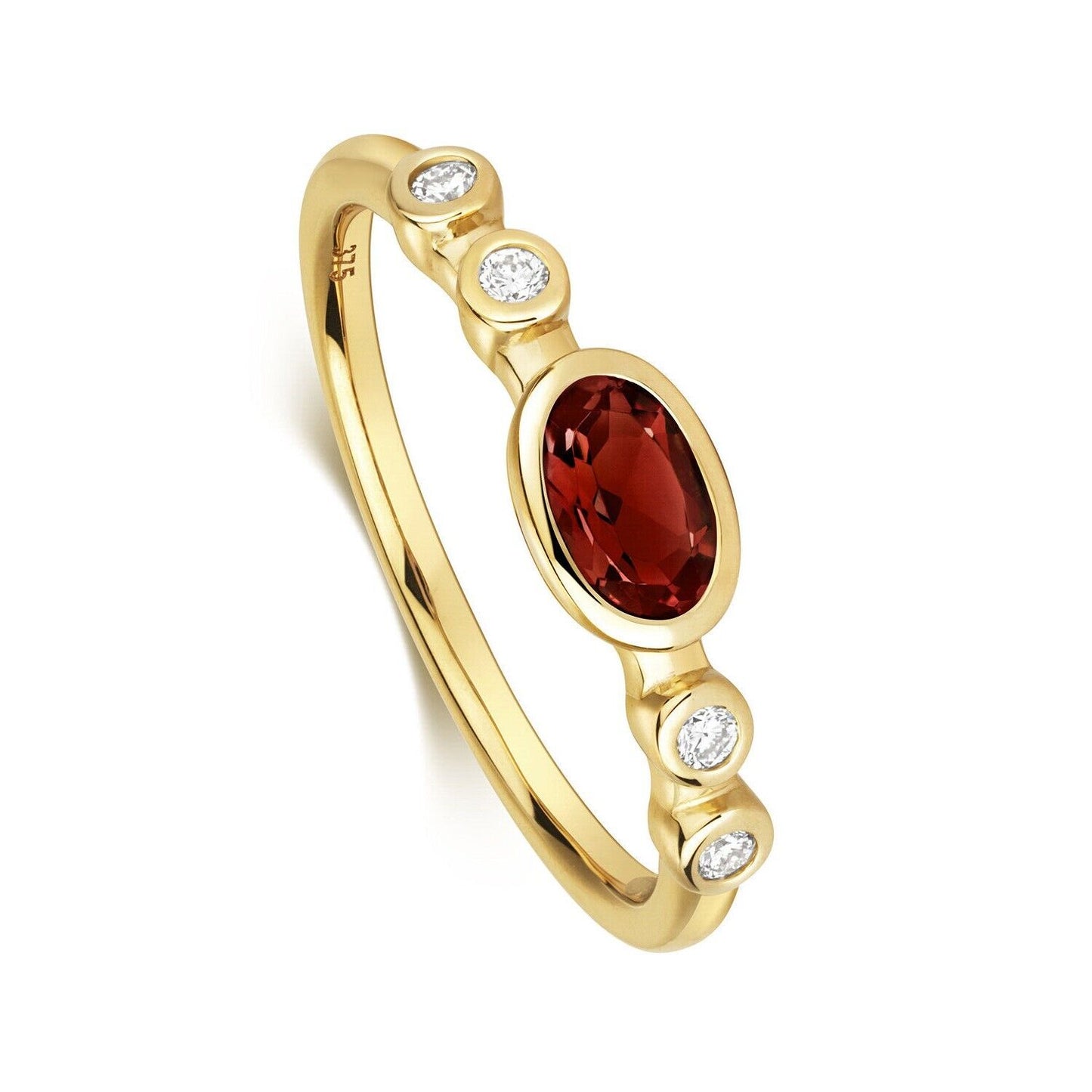 Real Garnet Oval Solitaire and Diamond Ring Solid Yellow Gold Size J - Q