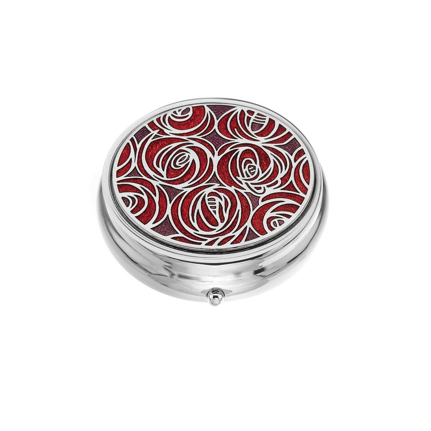 Large Pill Box Silver Plated Mackintosh Rose Roses Red Brand New & Boxed