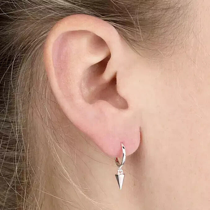 Men's Earring Hexagonal Spike Hinged Huggie Single Earring Solid 925 Silver