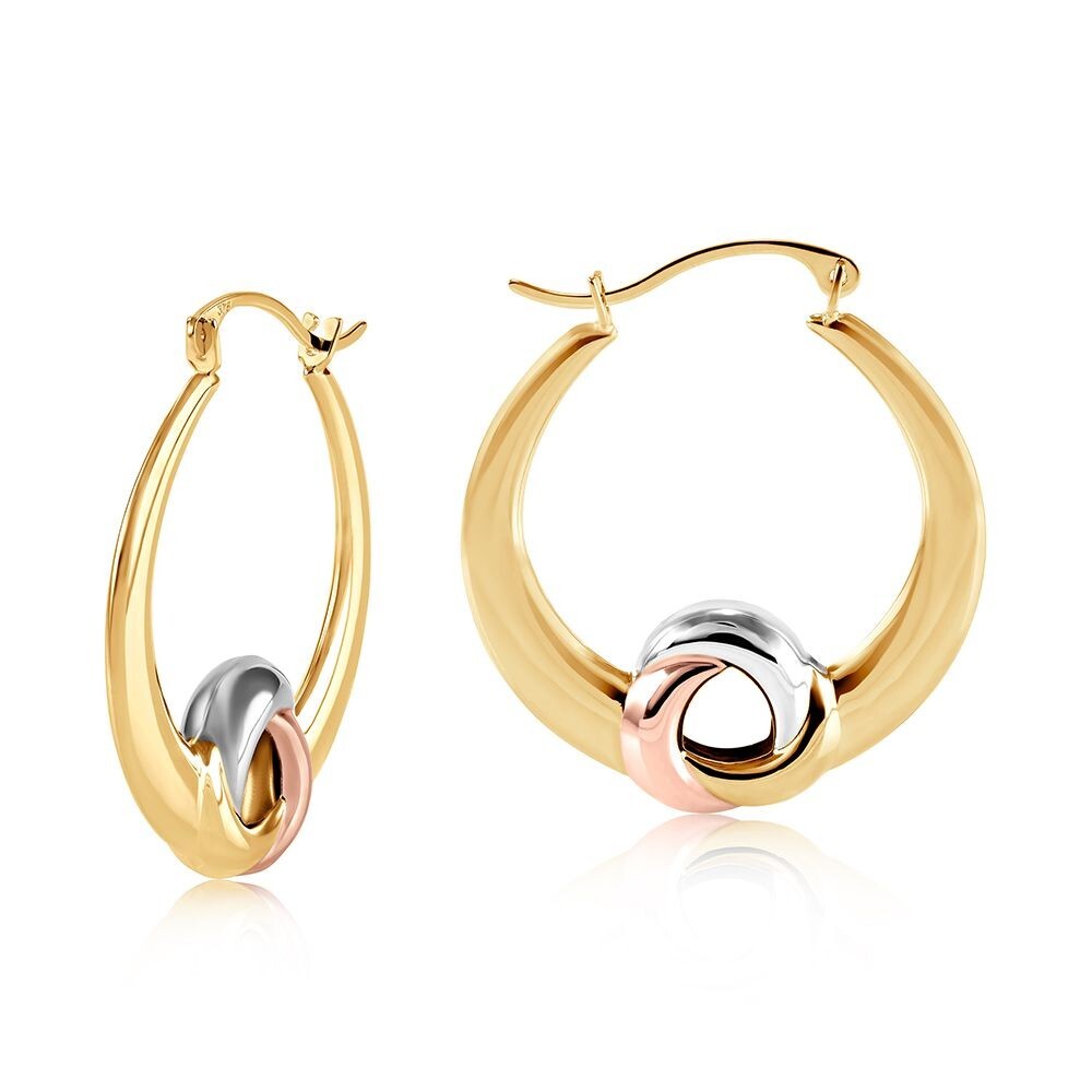 Three Colour Gold Knot Hoop Earrings 26 x 23mm Hallmarked Hoops