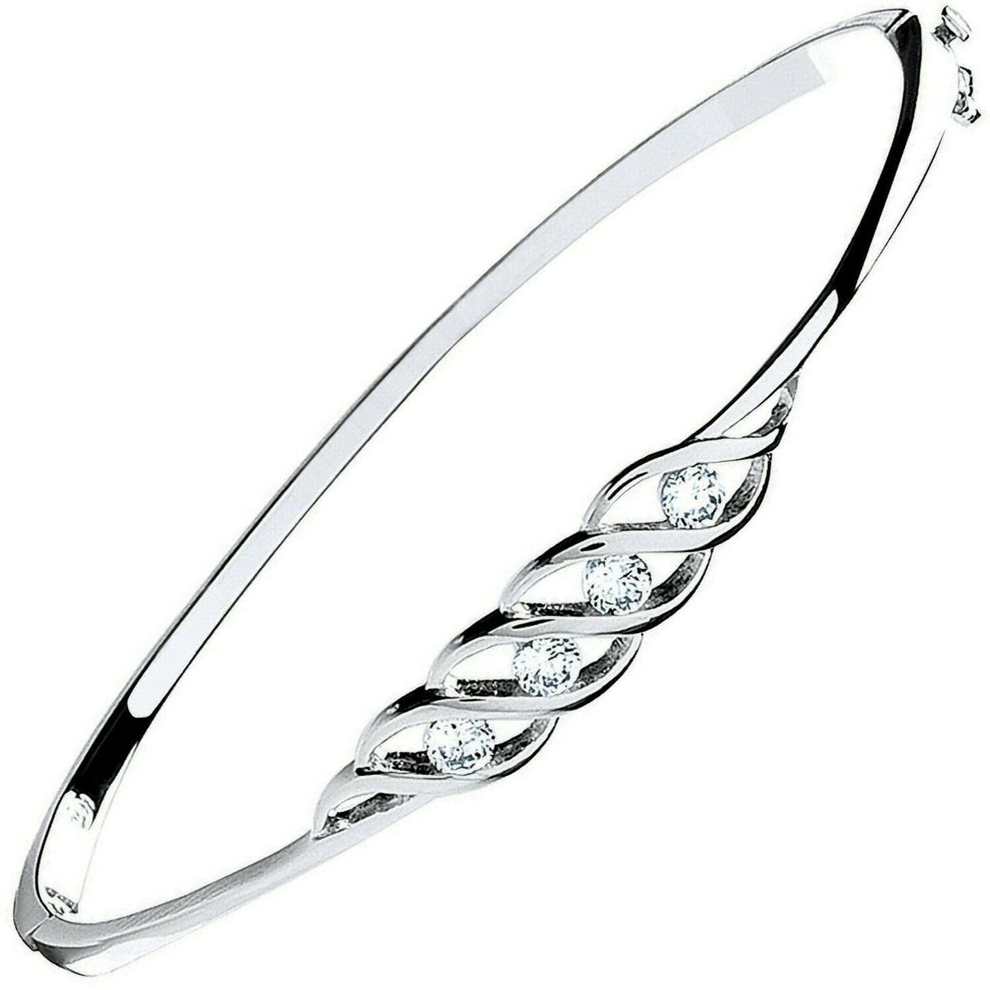 Sterling Silver Gemstone Bangle Hinged Ladies British Made Hallmarked