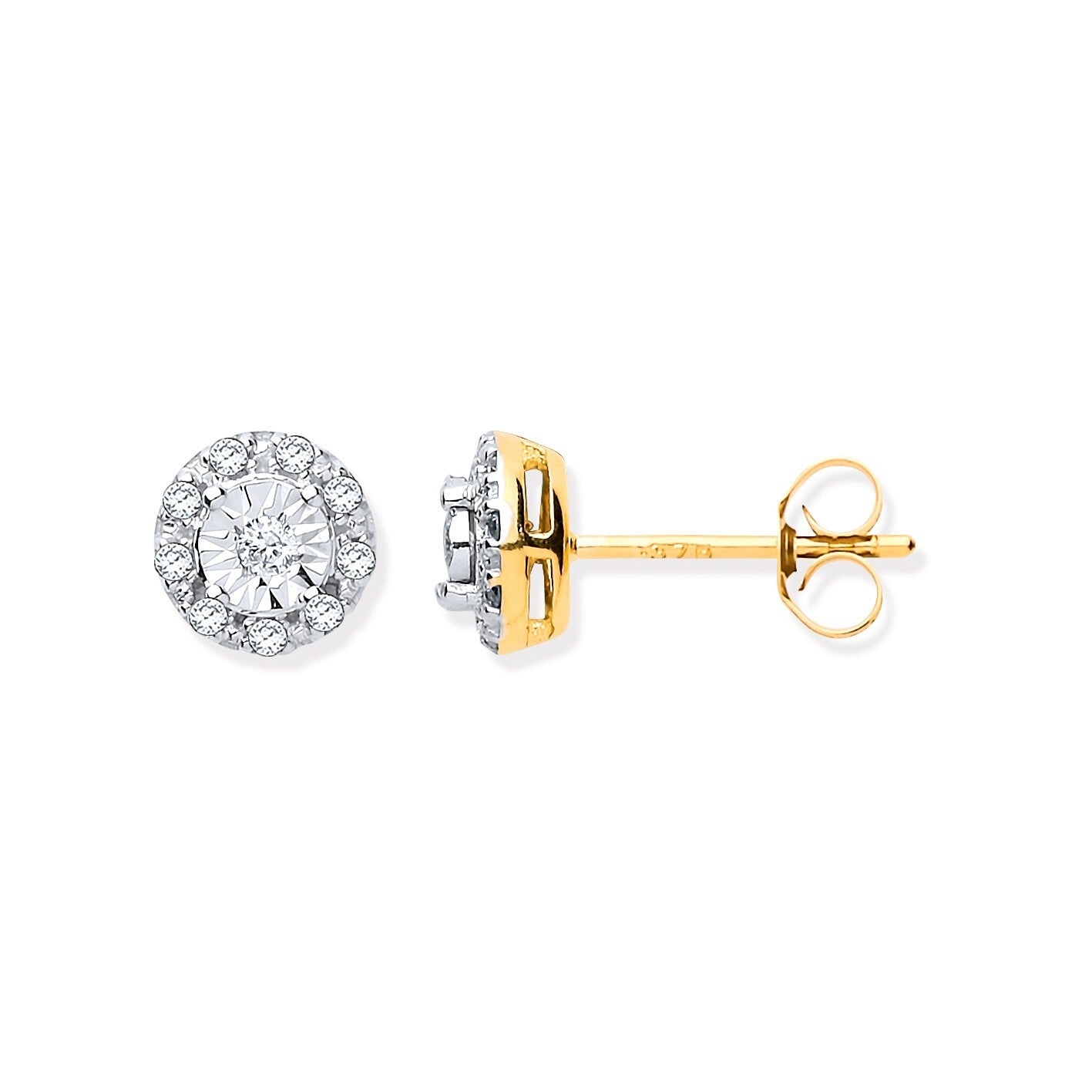 9ct Yellow Gold 0.13ct Diamond Stud Earrings Hallmarked - 7mm