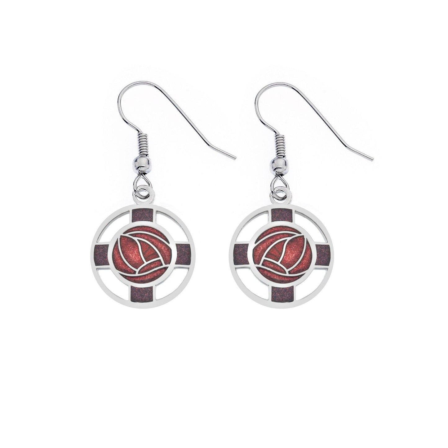 Mackintosh Rose and Lattice Earrings Silver Plated Branded Packaging