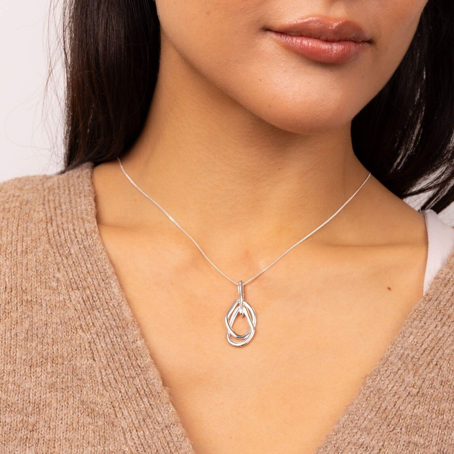 Organic Interlinking Drop Pendant Solid Sterling Silver 925 All Chain Lengths