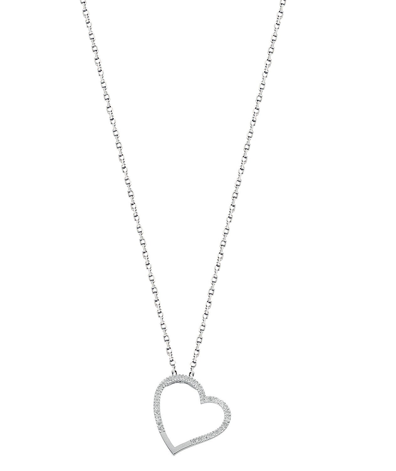9ct White Gold 0.12ct Diamond Heart Pendant with 18in/45cm Chain Made in London