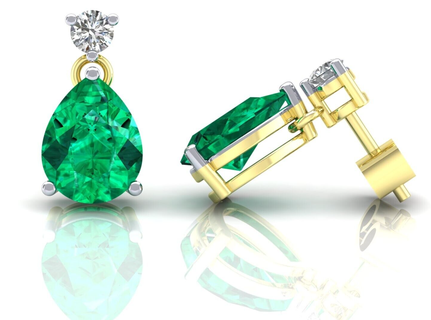 Emerald Pear Drop Earrings Solid 9ct Yellow Gold Fully Hallmarked
