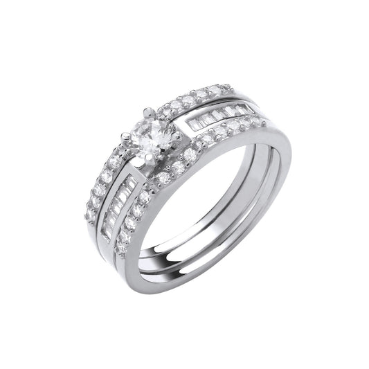 Sterling Silver Bridal Set Solitaire Half Eternity 3 Rings 925 Hallmark Size J-Q