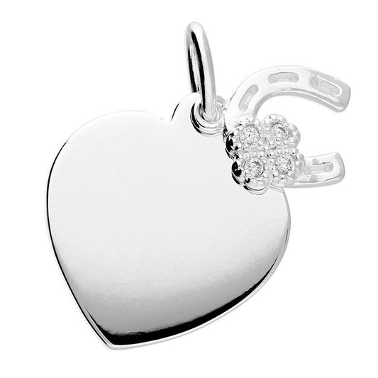 Heart Pendant With Horseshoe & Four Leaf Clover Silver Pendant 925 Hallmark