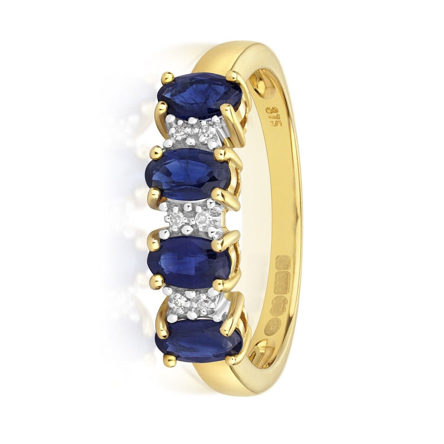 Real Sapphire and Diamond Eternity Ring Solid Yellow Gold Band Size J-Q