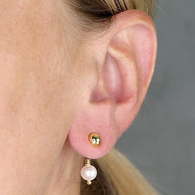 Back to Front Freshwater Pearl Drop Earrings 18ct Gold on Solid Sterling Silver