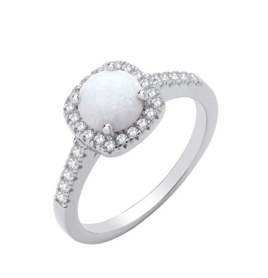Sterling Silver Opal Halo Style Ring Sizes J-Q British Made Silver 925 Hallmark