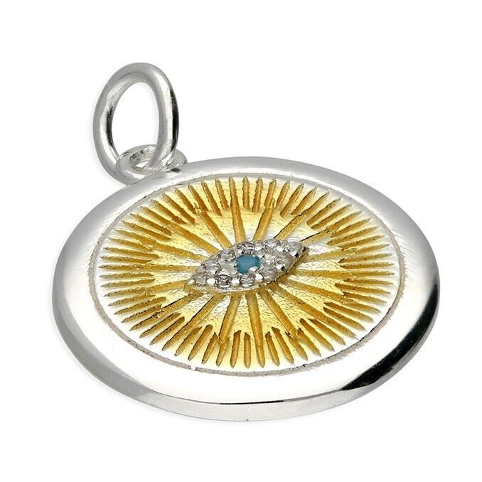 Two Tone Evil Eye Pendant With Turquoise 18K Gold and 925 Sterling Silver