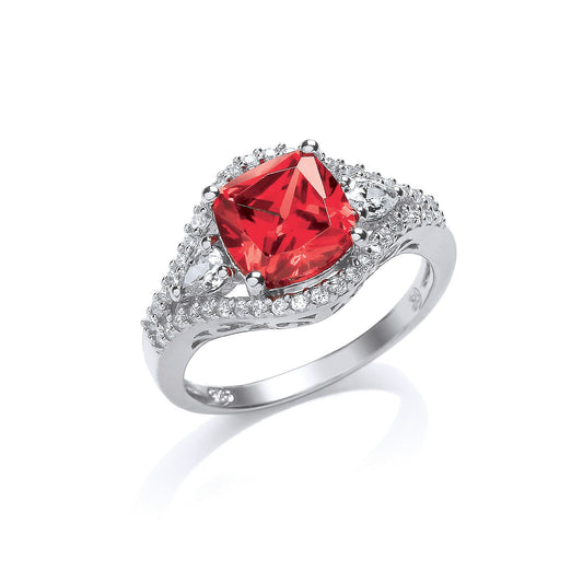 Ruby Cushion Cocktail Ring Solid Sterling Silver Platinum Plated 925 Hallmark