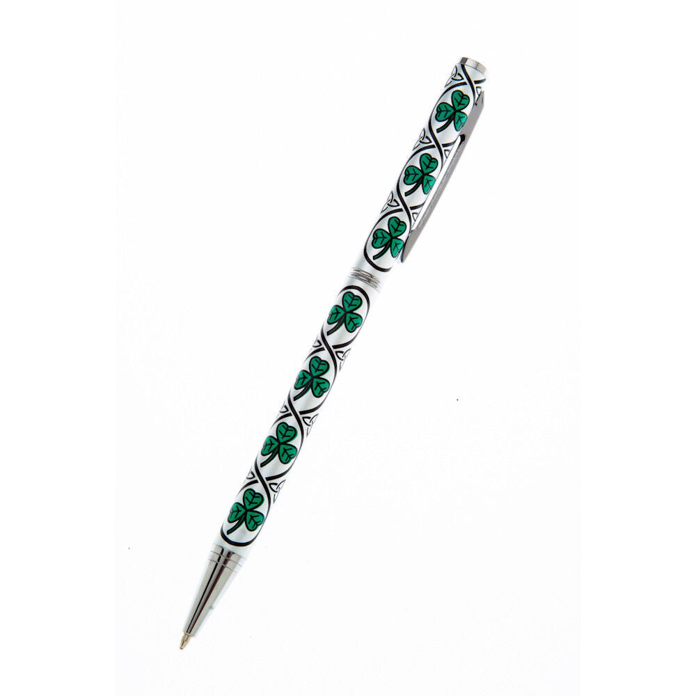 Ballpoint Pen Silver Plated Shamrock Trinity Designer Black Ink Brand New Boxed