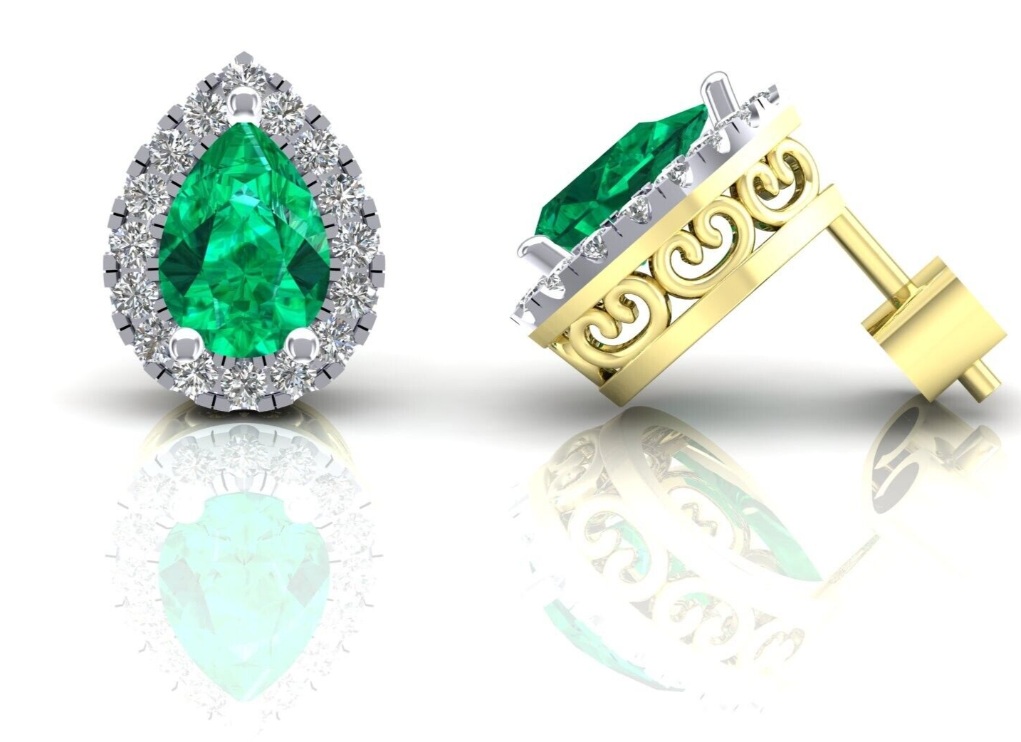 Emerald Pear Cluster Stud Earrings Solid 9ct Yellow Gold Hallmarked