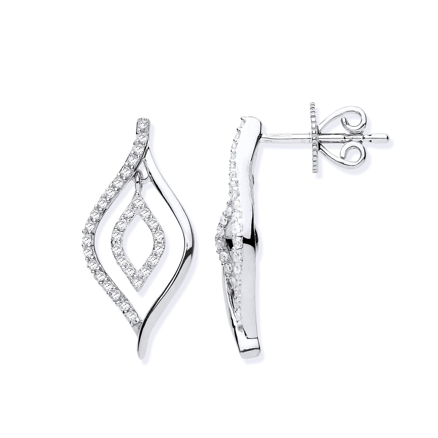 9ct White Gold 0.25ct Diamond Leaf Drop Earrings Length 20.6mm Hallmarked