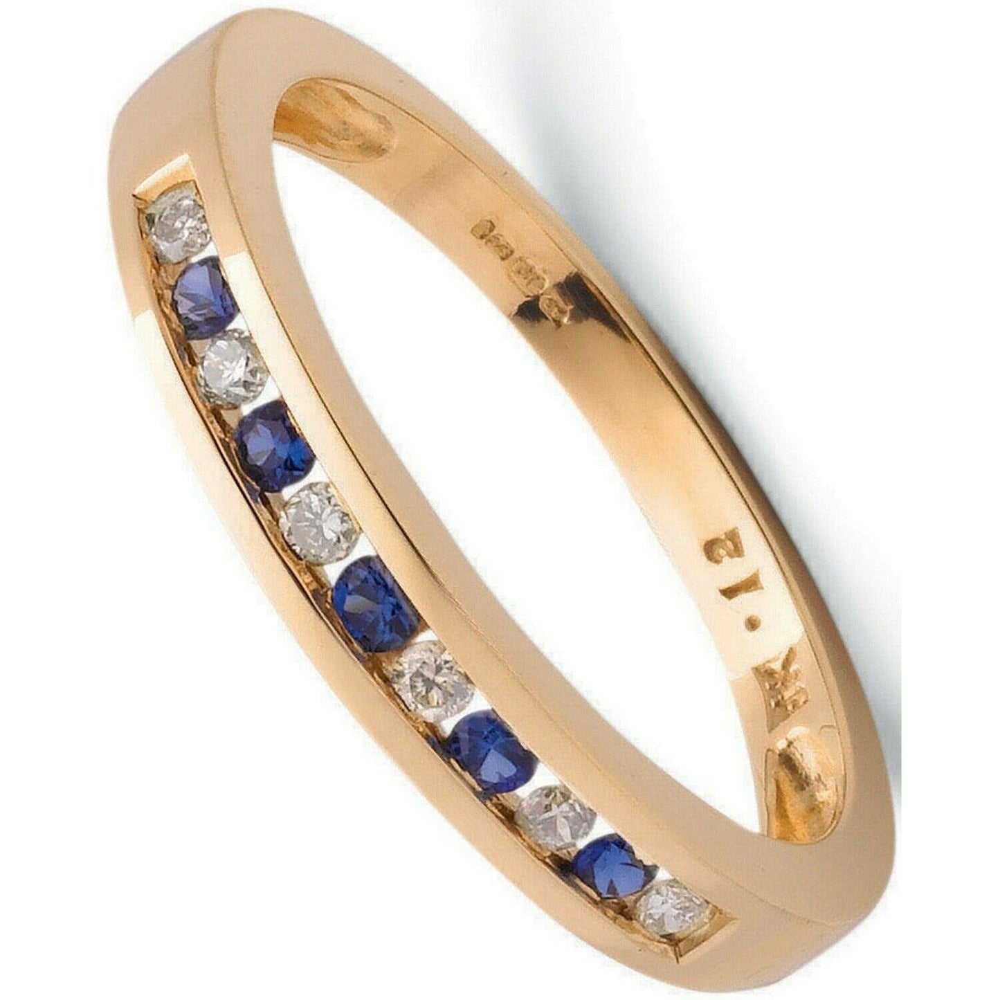 9ct Yellow Gold 0.12ct Diamond & 0.16ct Blue Sapphire Eternity Ring