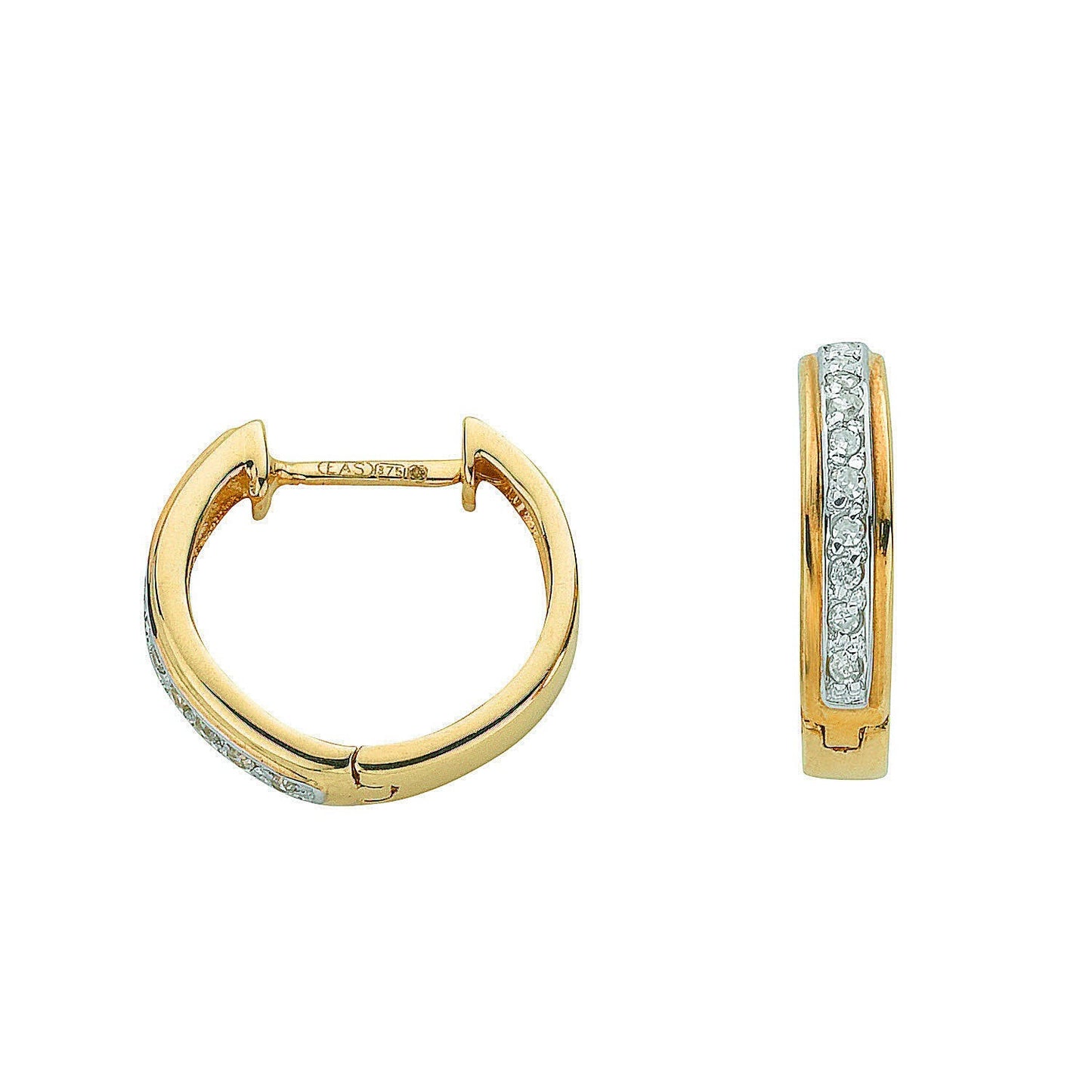 9ct Yellow Gold 0.10ct Diamond Huggie Hoop Earrings - 13mm