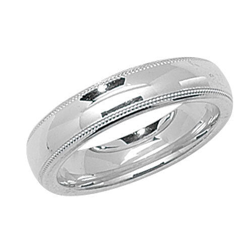 Sterling Silver Wedding Band Ring 5mm Wide Millgrain Traditional Court