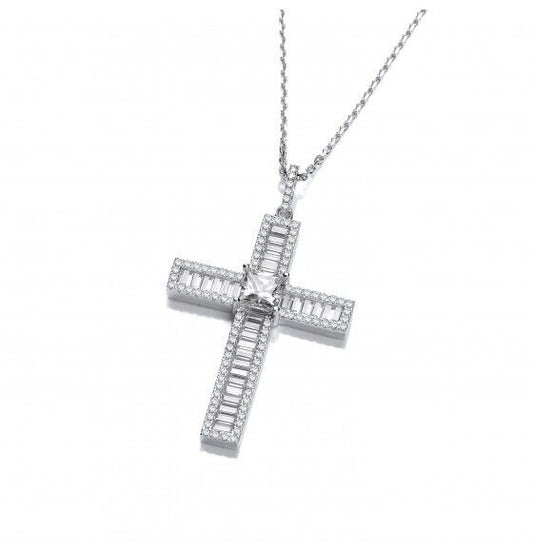 Baguette Cross With Chain Solid Sterling Silver Luxurious Packaging