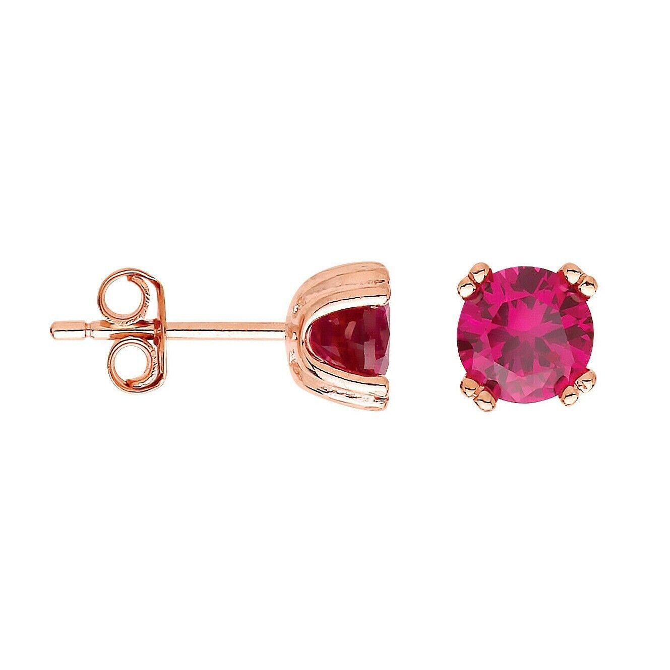 Ruby Solitaire Stud Earrings Solid Sterling Silver Rose Gold Plate 925 Hallmark