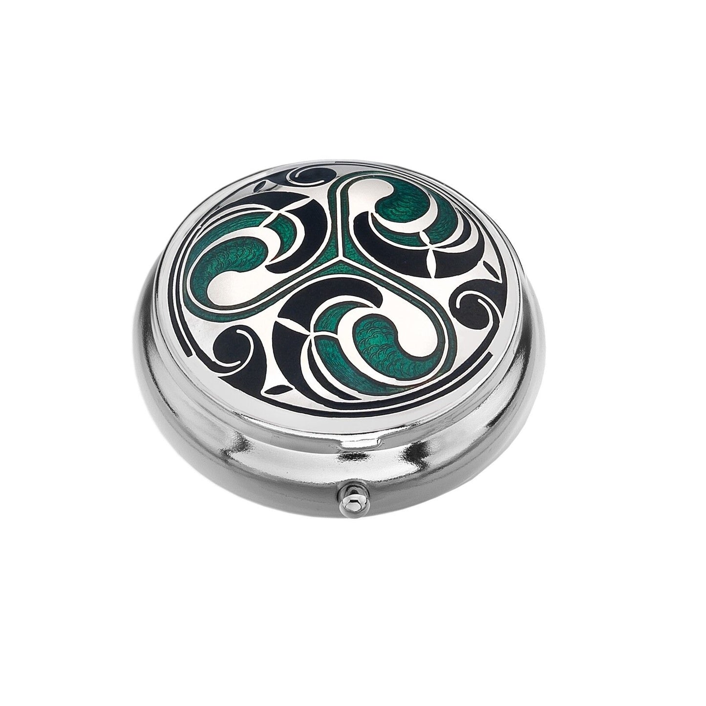 Pillbox Silver Plated Celtic Triskele Design Green Brand New and Boxed