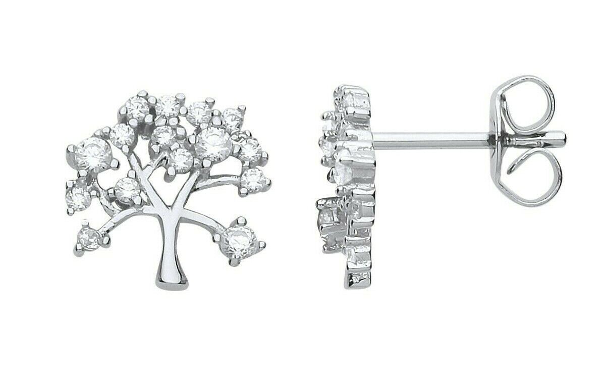 Tree of Life Earrings Sterling Silver Stud Rhodium Plated 925 Hallmark