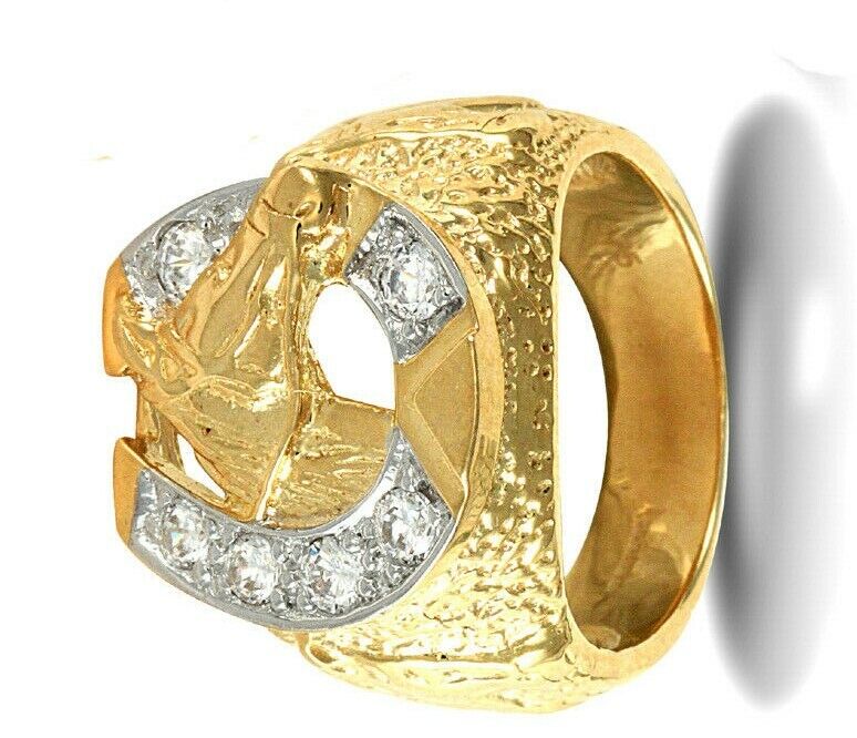 Yellow Gold Horseshoe Ring Men's HEAVY Solid 9 Carat Hallmarked British Made